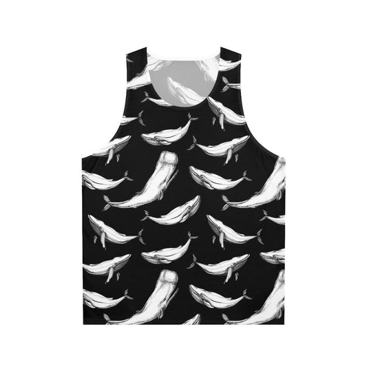 Whales in black seamless pattern unisex tank top