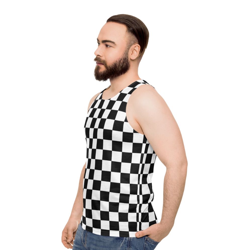 Checkerboard pattern unisex black and white tank top - men side