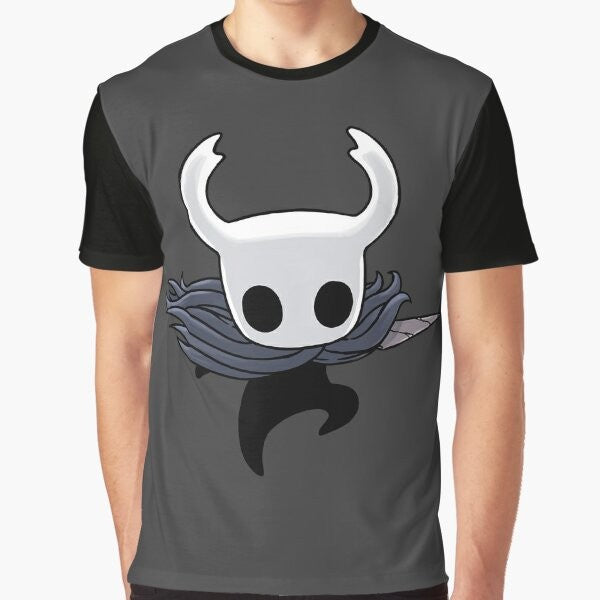 Hollow Knight Attack Graphic T-Shirt featuring the protagonist of the Hollow Knight video game