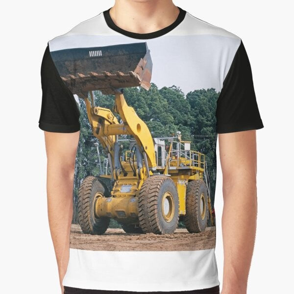 Wheel loader graphic T-shirt featuring a powerful construction vehicle from the United States