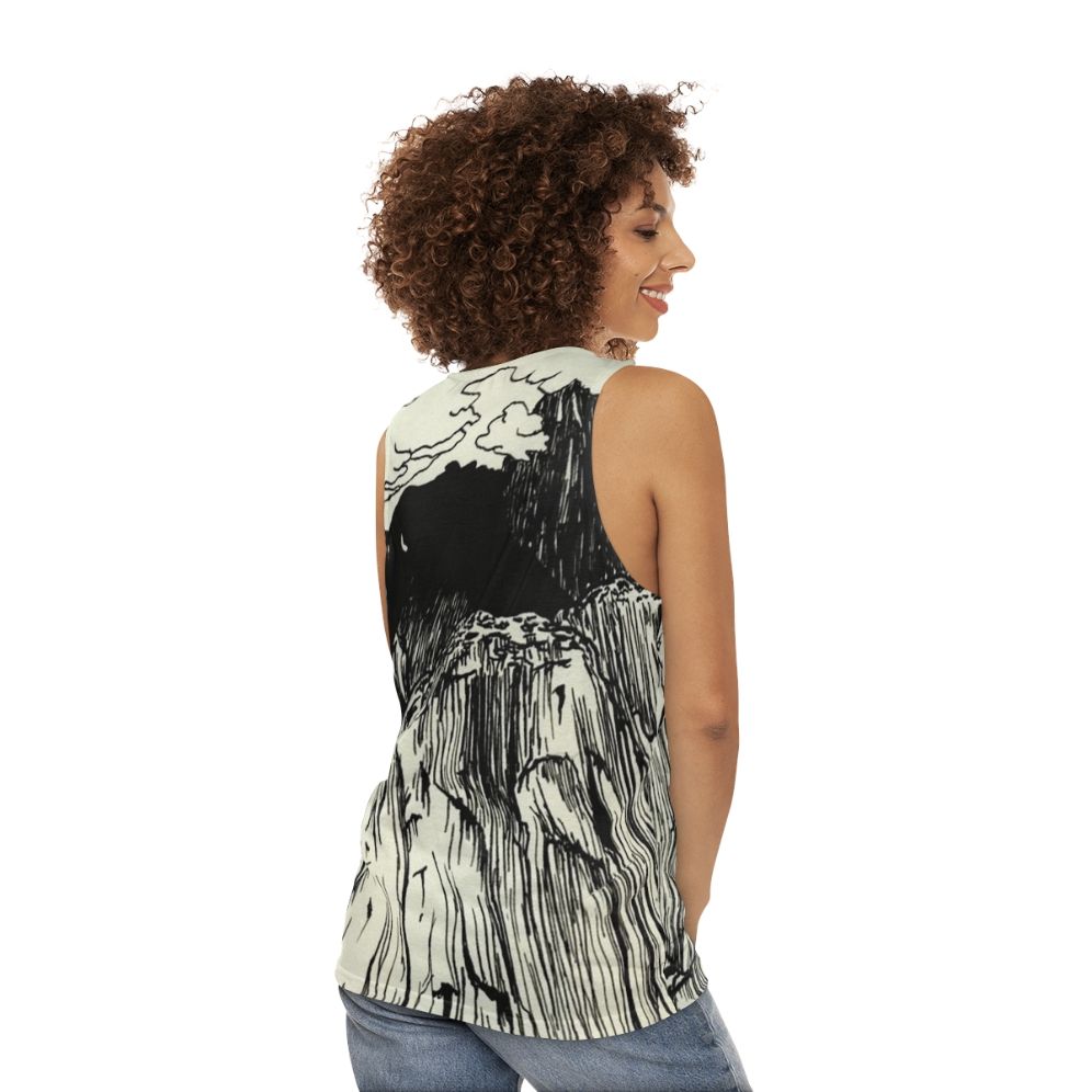 Unisex tank top with The Microphones and Mount Eerie indie folk music art - women back