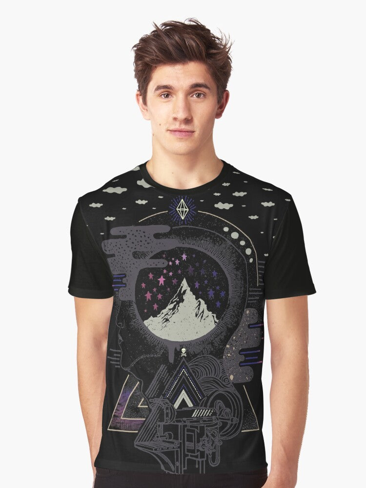 Surreal graphic t-shirt with a dreaming head design - Men