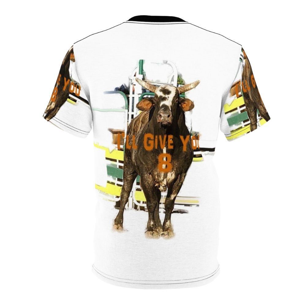 Stylized graphic art designs featuring rodeo bull riders and quotes for an extreme sports t-shirt. - Back