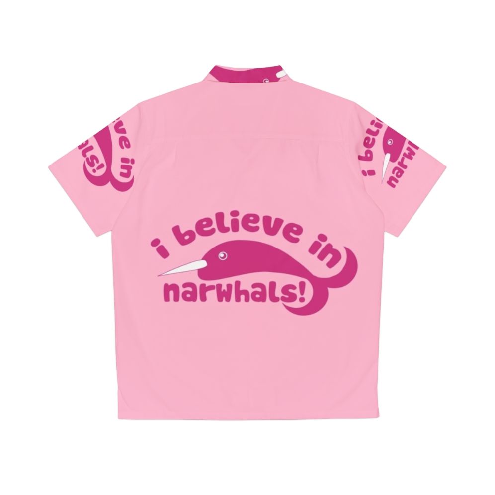 Pink Hawaiian shirt with cute narwhal design - Back