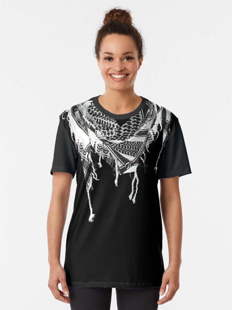 Palestinian keffiye graphic design on a black and white t-shirt - Women