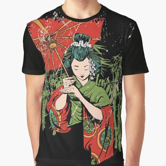 Elegant Geisha Graphic Design on a Women's T-Shirt