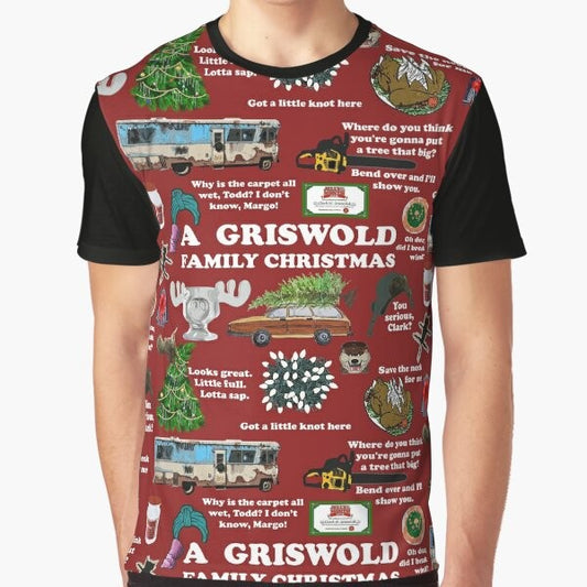 National Lampoon's Christmas Vacation themed graphic t-shirt featuring iconic characters and quotes from the classic comedy film.