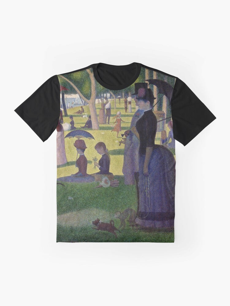 "Graphic T-Shirt featuring the iconic painting Sunday Afternoon on La Grande Jatte by George Seurat, the pioneering Pointillist artist." - Flat lay