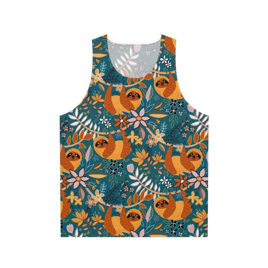 Boho sloth floral teal unisex tank top