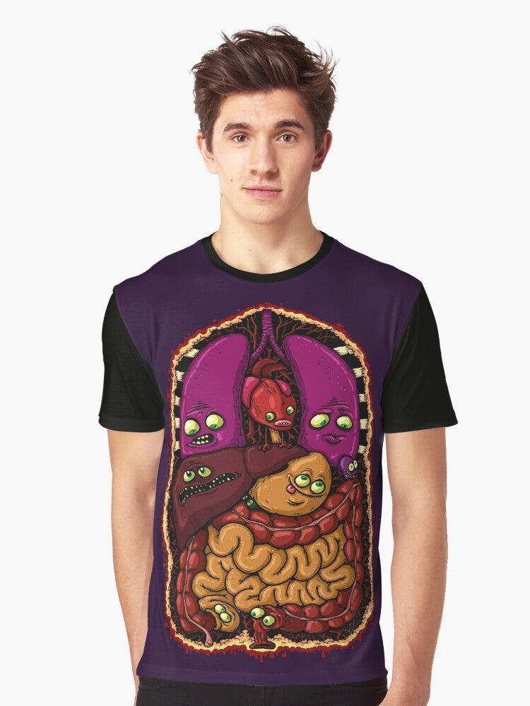 Organ Story Graphic T-Shirt featuring a design of human internal organs - Men