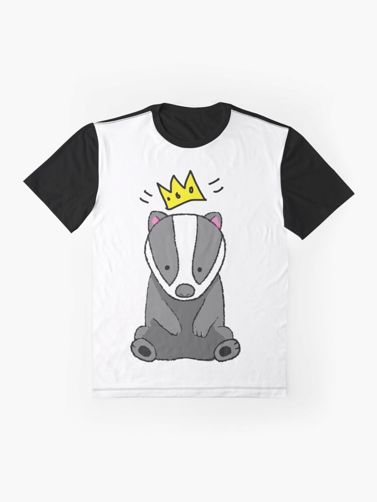 Chunt, the shapeshifting king of badgers from the Hello from the Magic Tavern podcast, featured on a graphic t-shirt design. - Flat lay