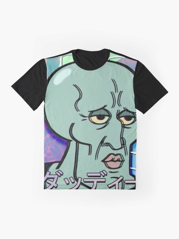 Handsome Squidward Vaporwave Aesthetic Graphic T-Shirt - Flat lay