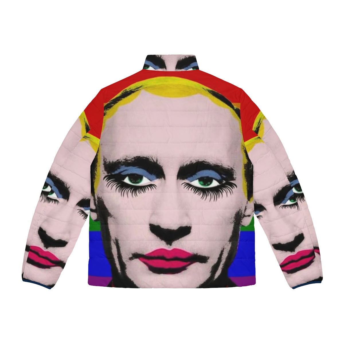 Gay Putin Pride Flag Puffer Jacket - Satirical LGBTQ fashion statement - Back