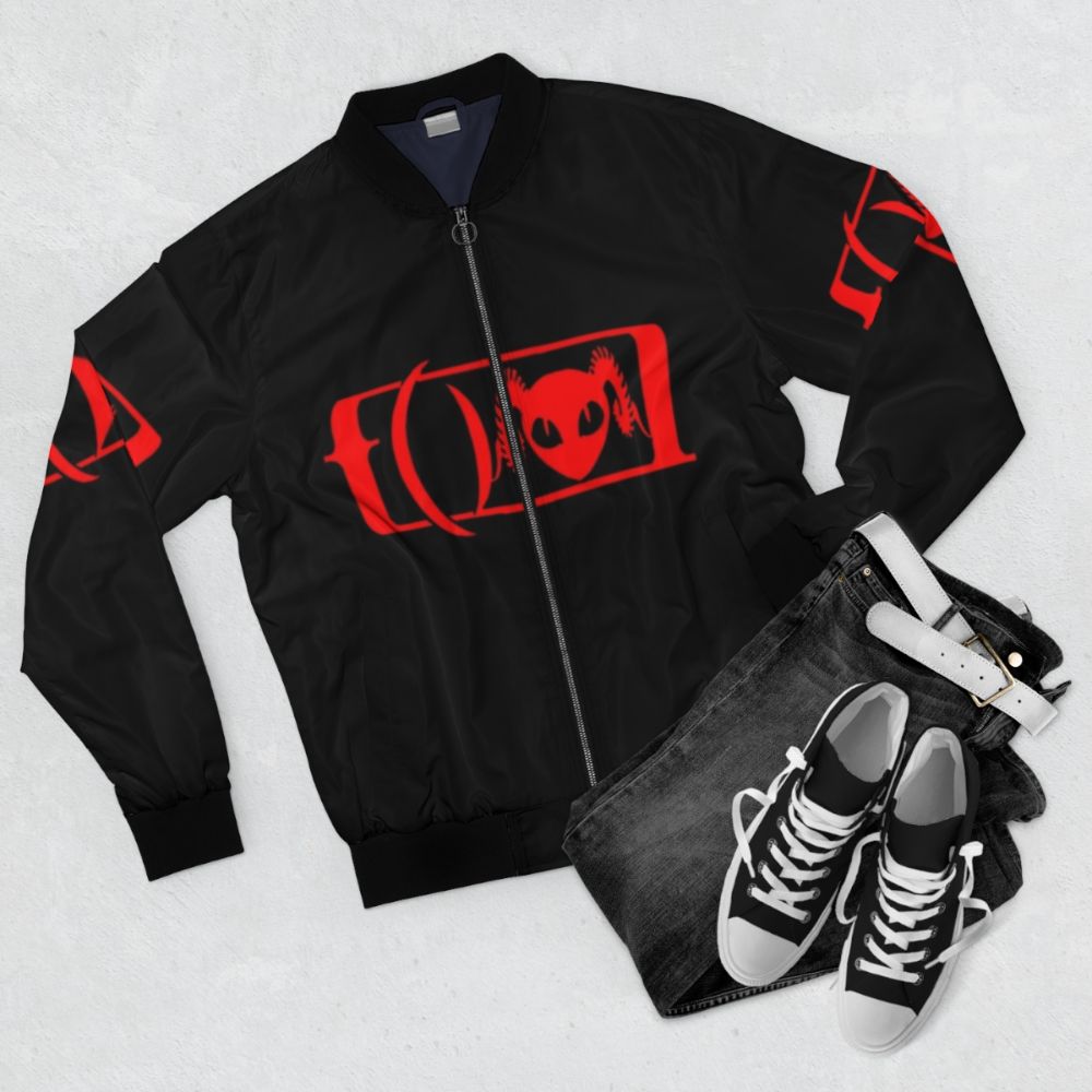 Puscifer bomber jacket in a stylish design - Flat lay