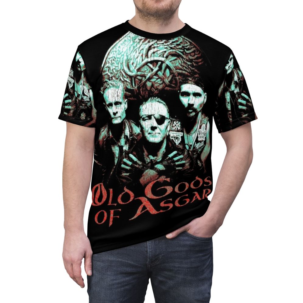 Dark fantasy-themed t-shirt design with graphics inspired by video games and music parodies - men front