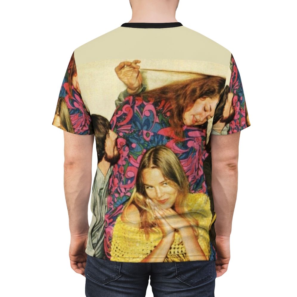 Retro-inspired t-shirt featuring the iconic Mamas and Papas band logo and California-influenced graphics - men back