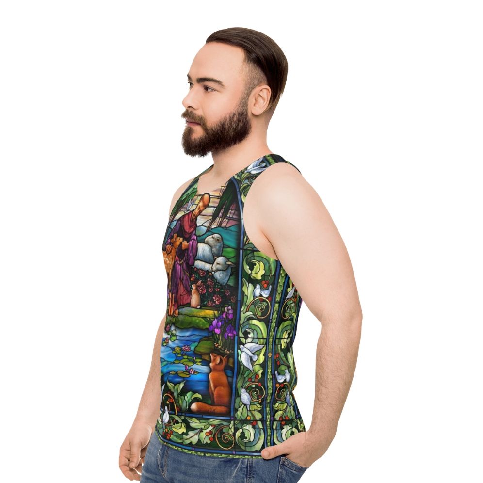 St Francis Stained Glass Unisex Tank Top - men side