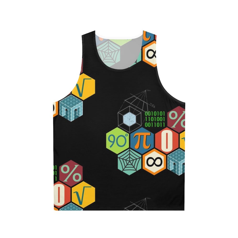 Unisex math-themed tank top with geometric designs