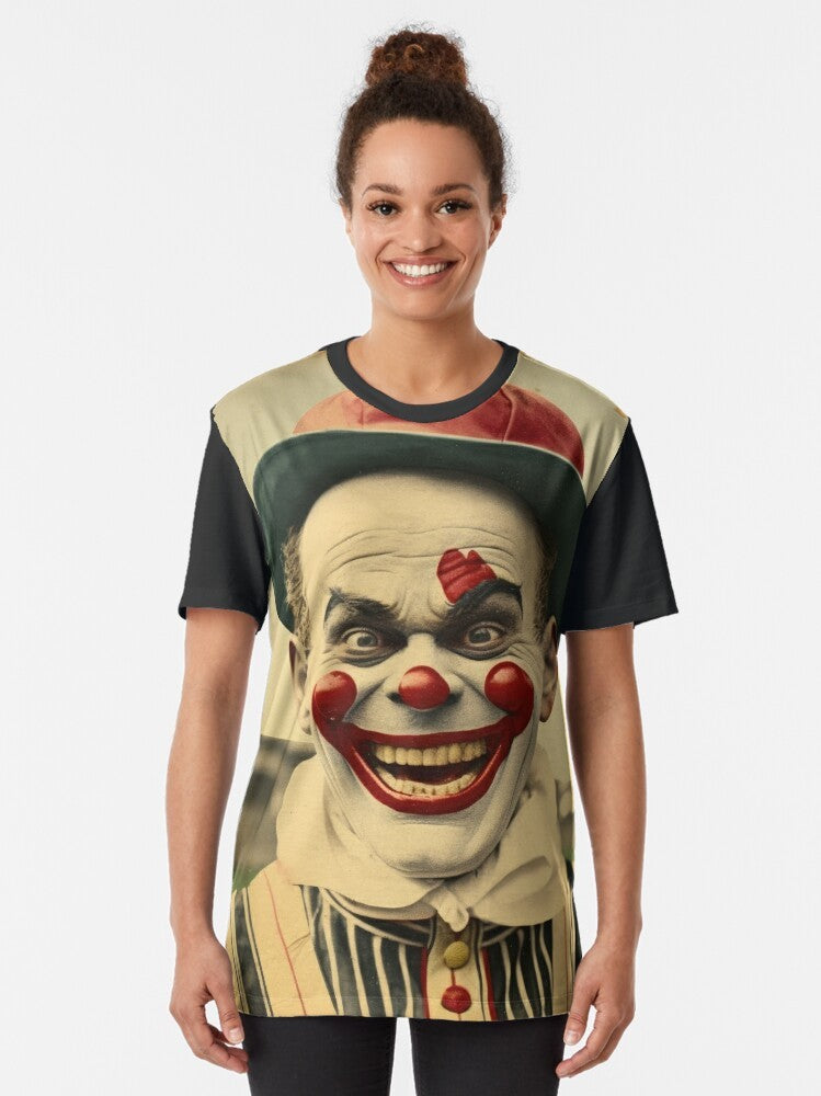 Vintage-style graphic t-shirt with a creepy, scary clown design - Women