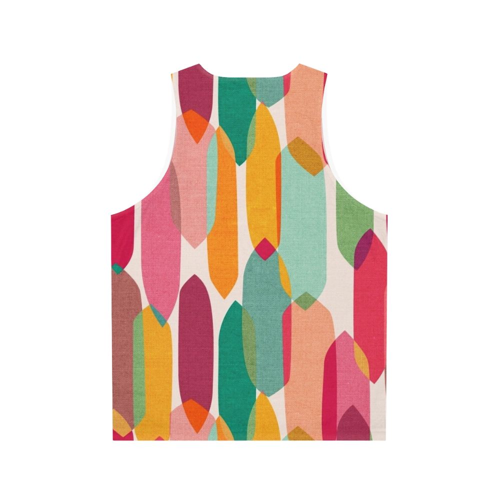 Colorful mid century modern droplets pattern on unisex tank top - Back