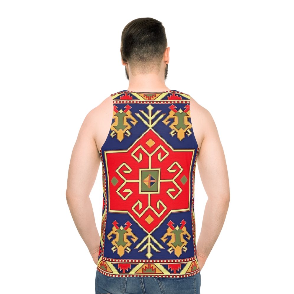 Unisex tank top featuring Armenian art design - men back