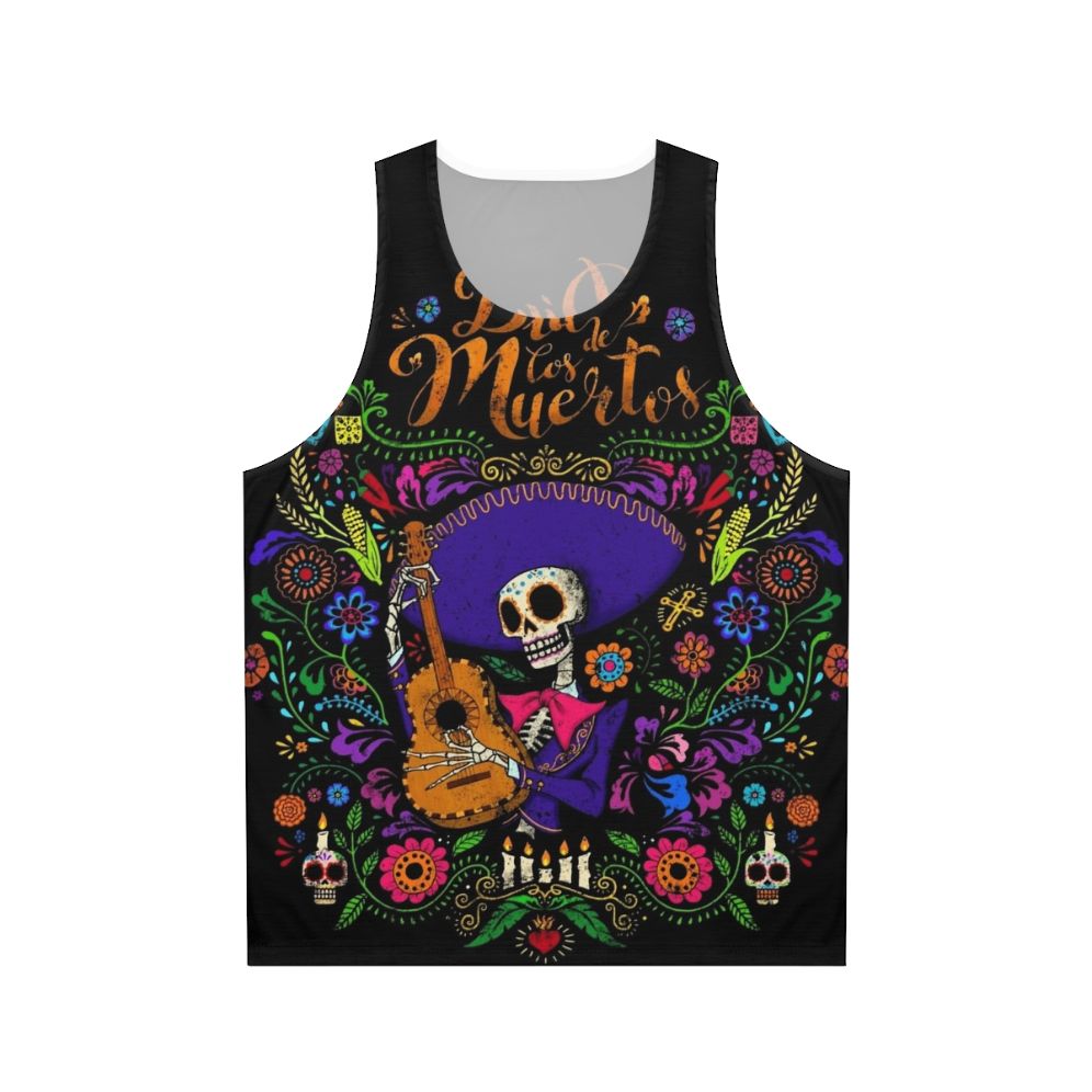 Dia de los muertos tank top with skeleton and sugar skull design