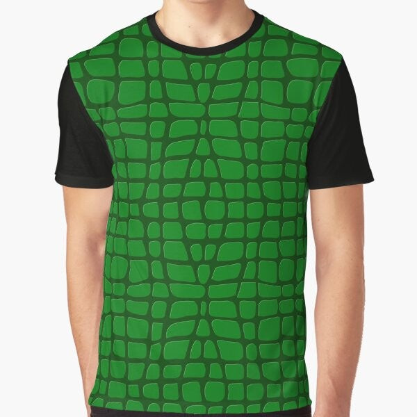 Green crocodile skin pattern animal print graphic t-shirt