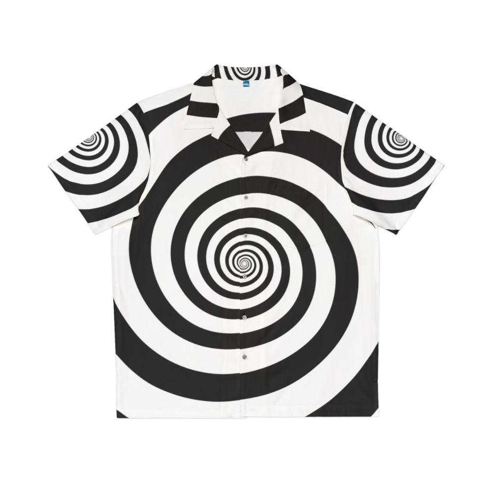 Hypnotic black and white spiral pattern Hawaiian shirt