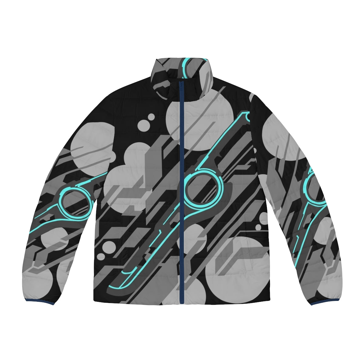 Monado Abstract Grey Puffer Jacket - Xenoblade Chronicles Inspired Outerwear