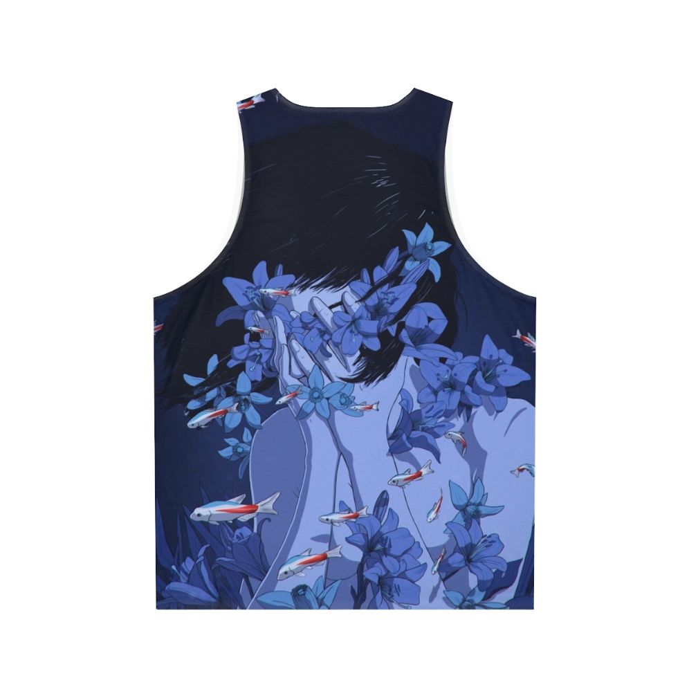 Retro anime-inspired unisex blue tank top - Back