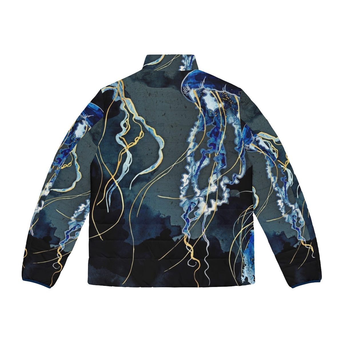 Metallic Ocean III Contemporary Puffer Jacket in blue and gold tones - Back