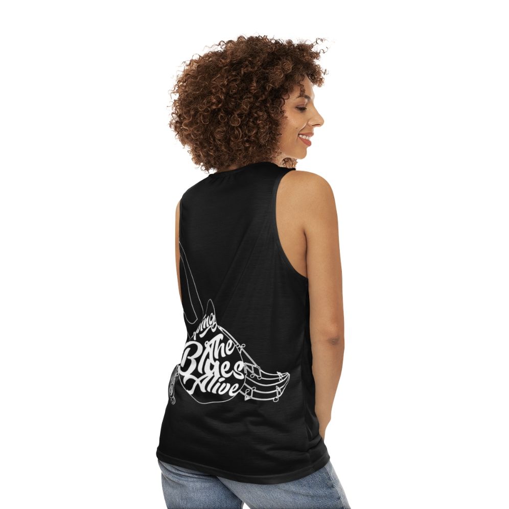 Unisex blues music saxophone lover tank top - women back