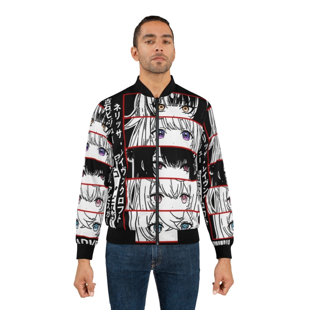 Stylish bomber jacket featuring the Holo Advent panel design from the Hololive English virtual youtuber group - Lifestyle