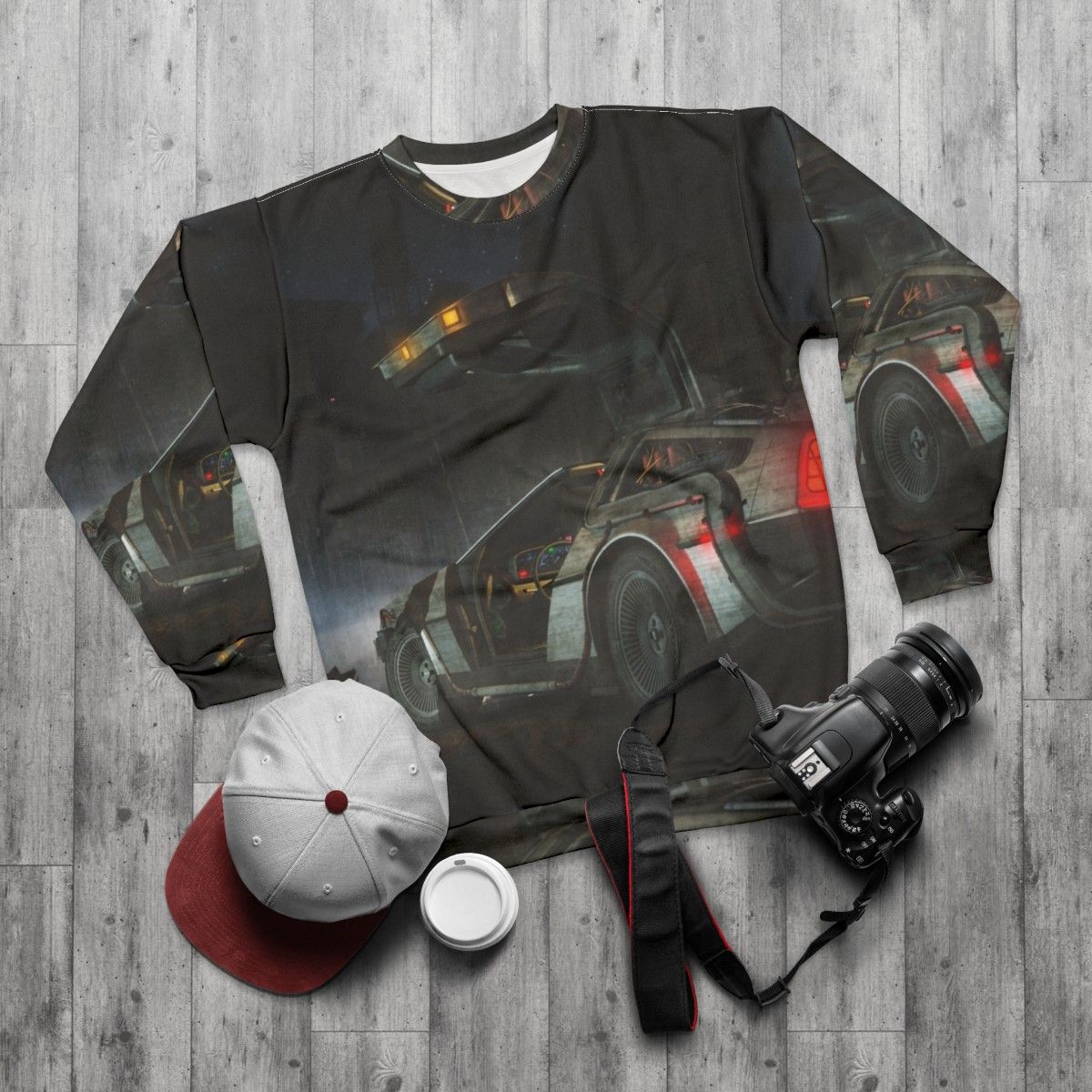 Back to the Future Delorean Retro Sweatshirt - flat lay