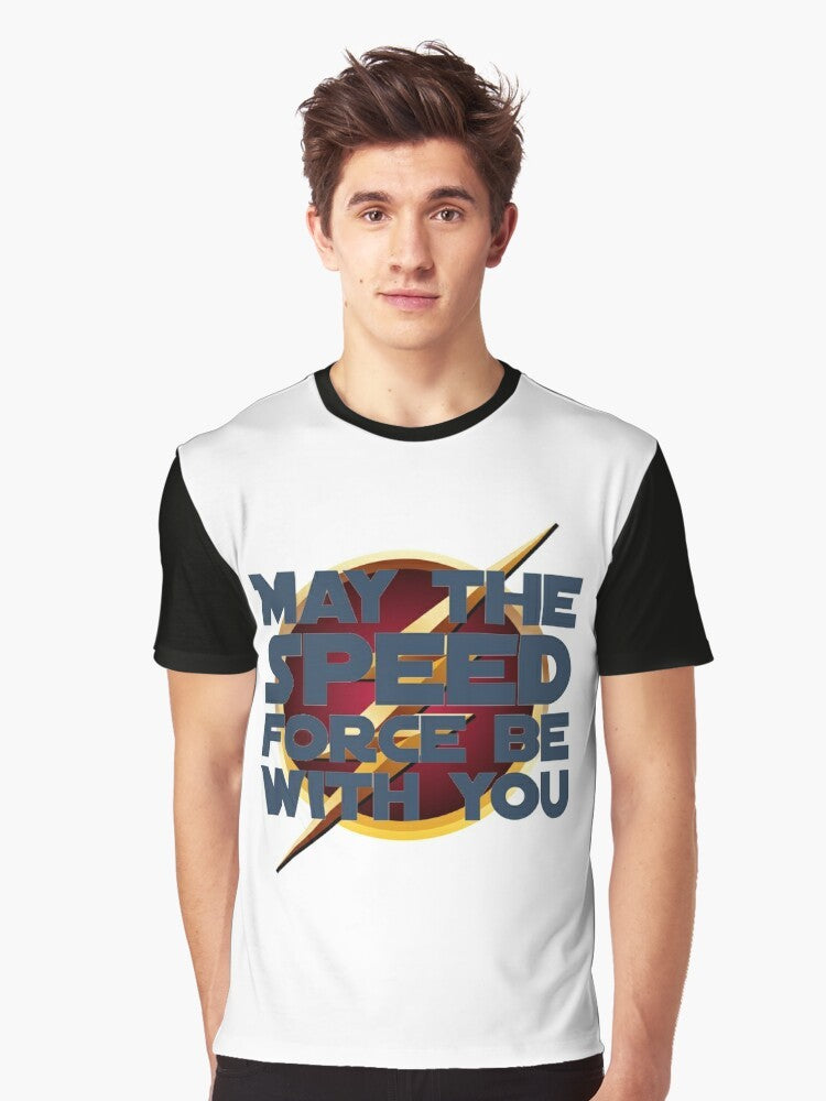 Arrowverse Flash Graphic T-Shirt with "May The Speed Force Be With You" Design - Men