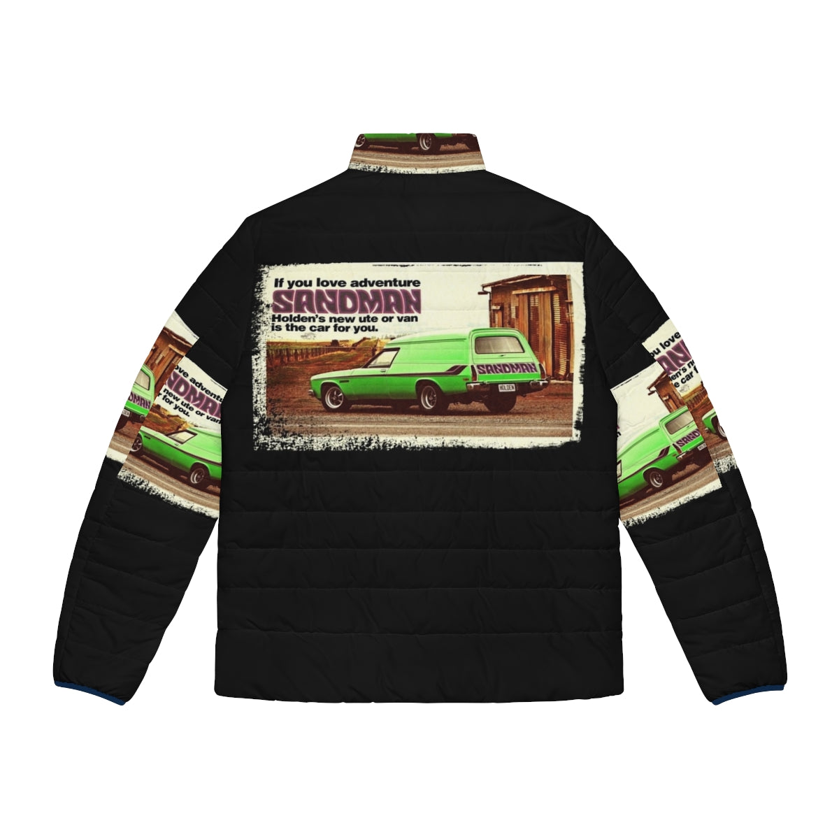 Retro Holden Sandman Panel Van puffer jacket featuring a vintage, funky logo design - Back