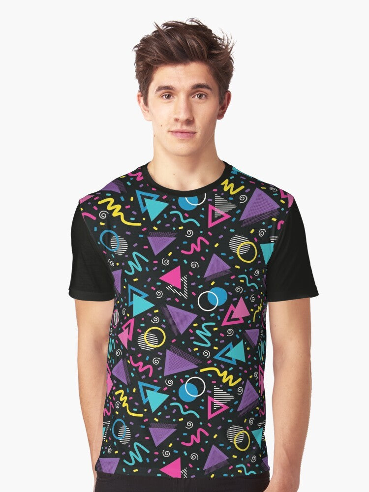 Neon Retro 90s Sprinkle Graphic T-Shirt with Vibrant Repeating Pattern - Men