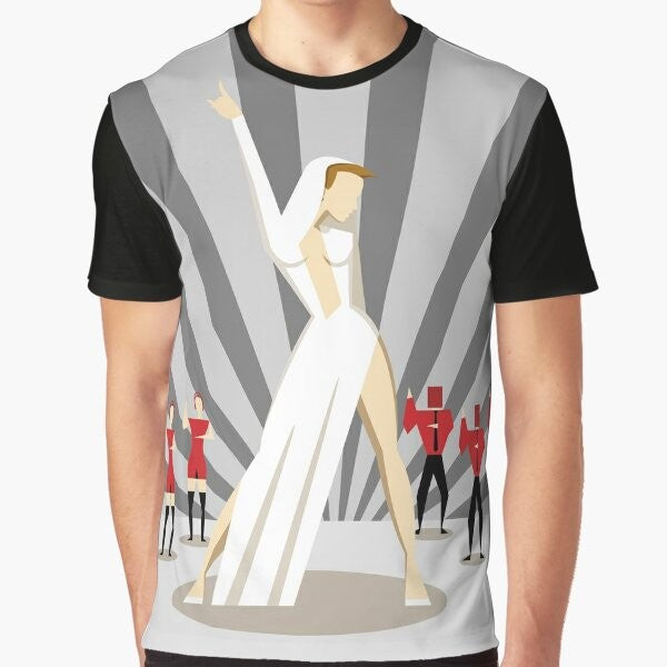 Colorful graphic t-shirt featuring Kylie Minogue's hit song "Can't Get You Out of My Head"