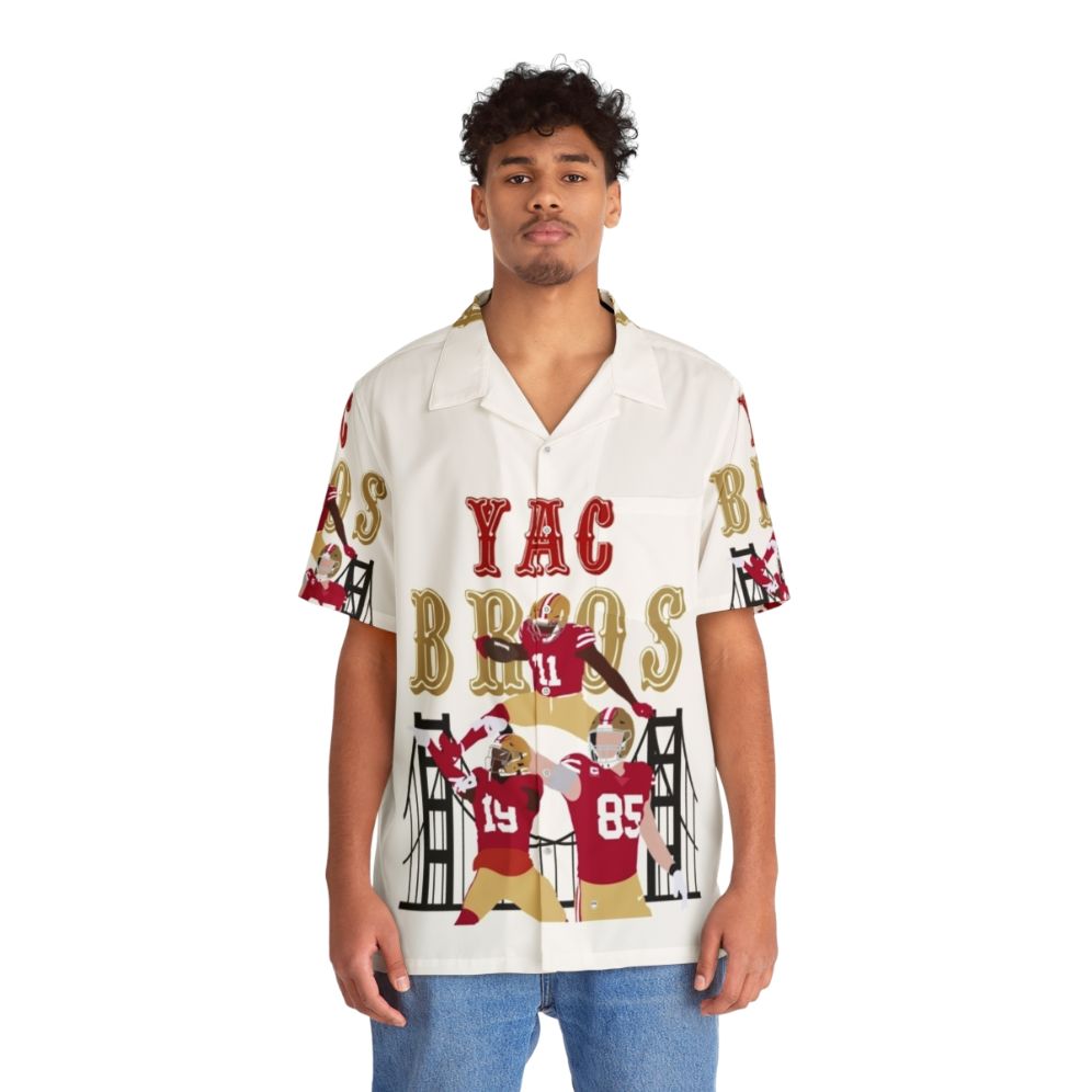 Yac Bros Hawaiian Shirt with 49ers Inspired Design - People Front