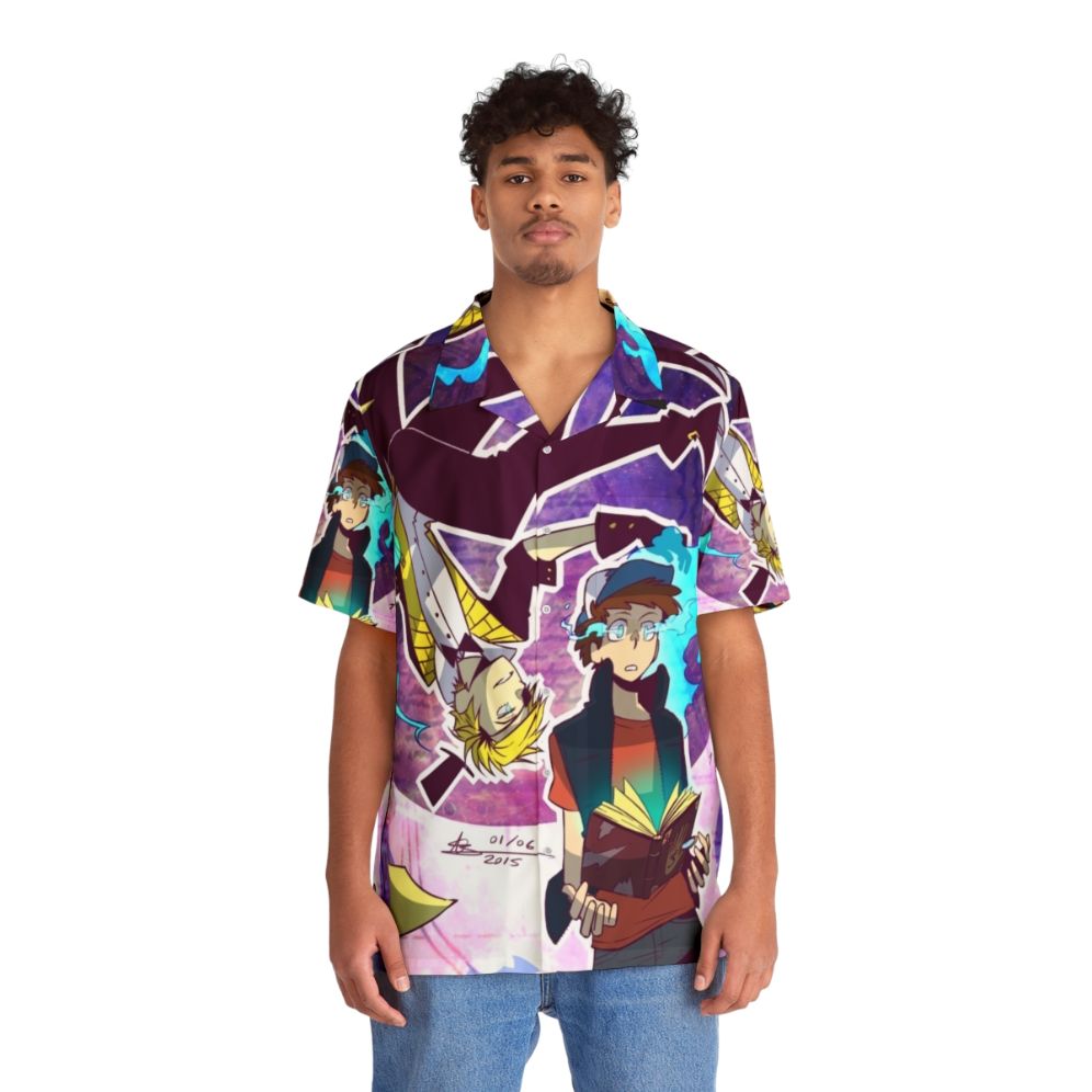 Gravity Falls inspired Hawaiian shirt featuring Bill Cipher and Dipper Pines - People Front