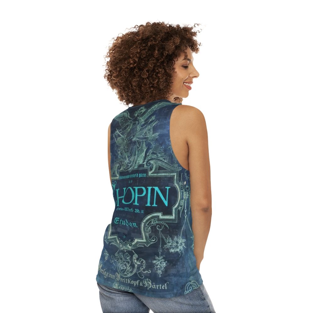 Blue tank top with portrait of Frederic Chopin - women back