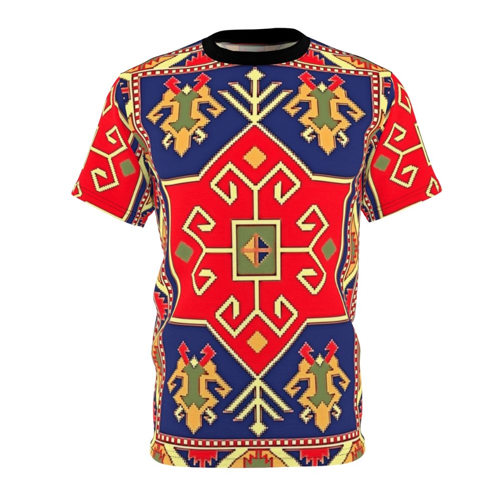 Colorful t-shirt featuring intricate Armenian art design