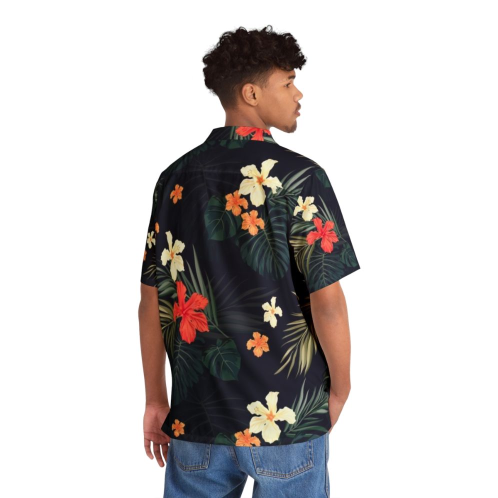 Dark tropical flowers hawaiian shirt with vintage botanical pattern - People Back