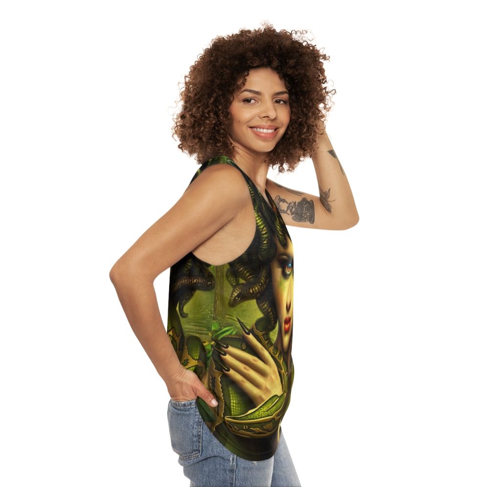 Medusa Unisex Tank Top with Mythological Greek Gorgon Artwork - women side