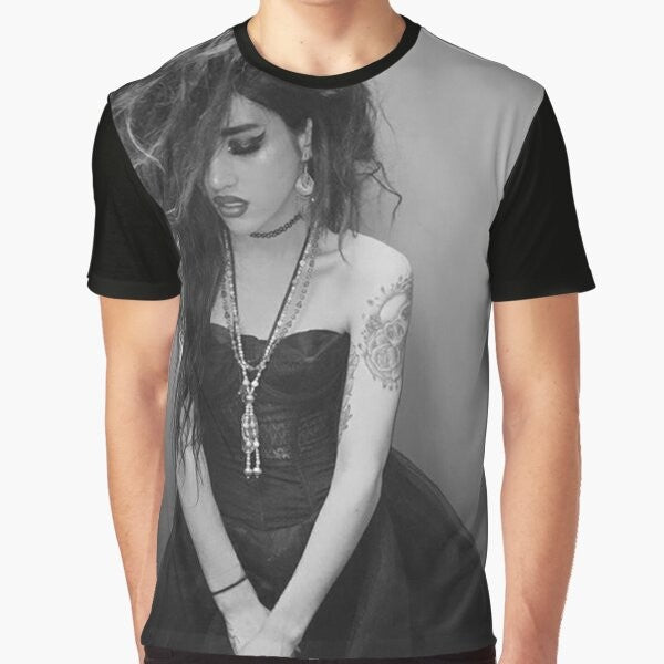 Black and white graphic t-shirt featuring Adore Delano, a popular drag queen from RuPaul's Drag Race.