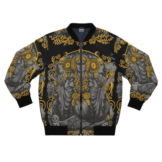 Iberian Hecate Gray Bomber Jacket with Mystical Iberian Art Influences