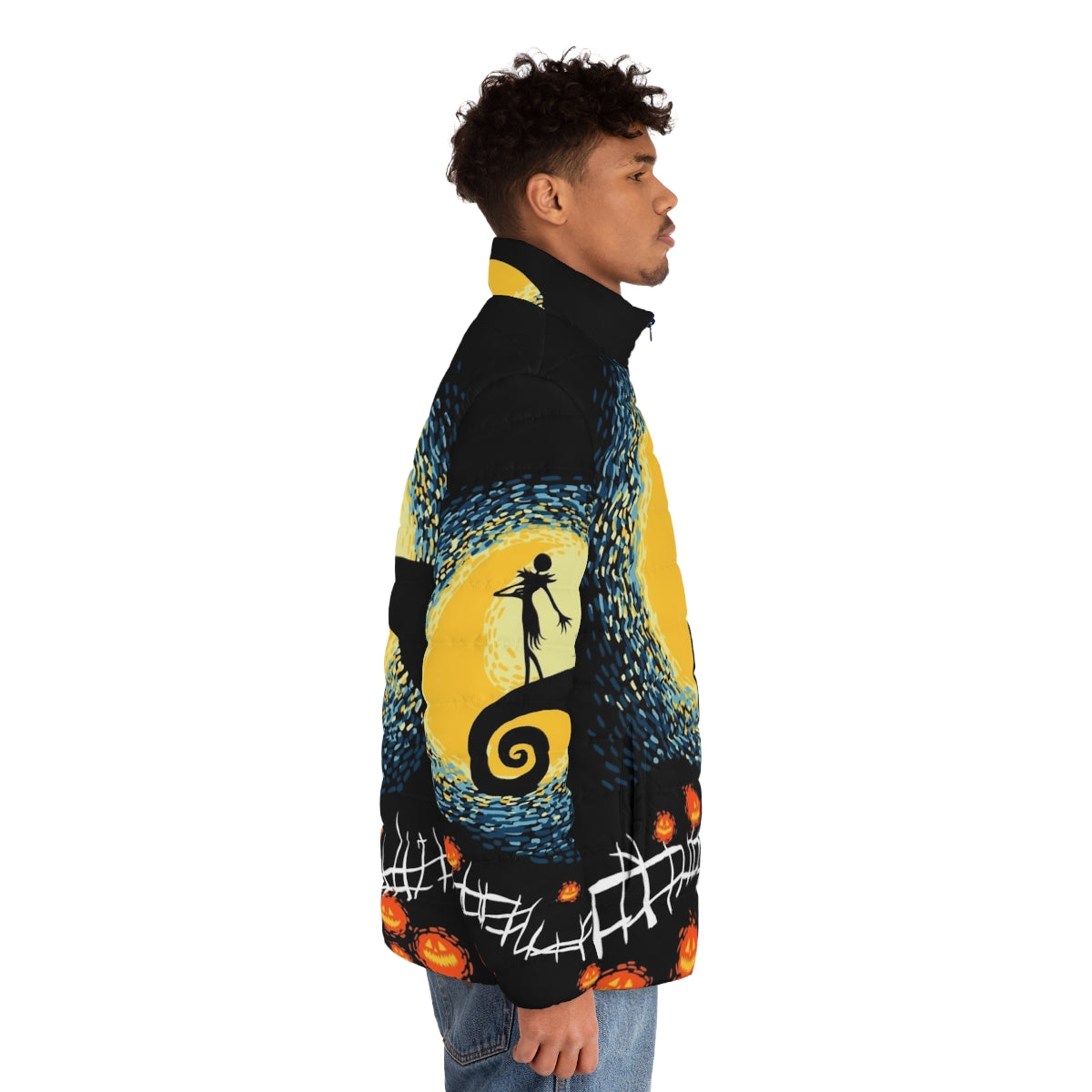 Starry Night Puffer Jacket featuring Jack Skellington and Sally from Nightmare Before Christmas - men side right