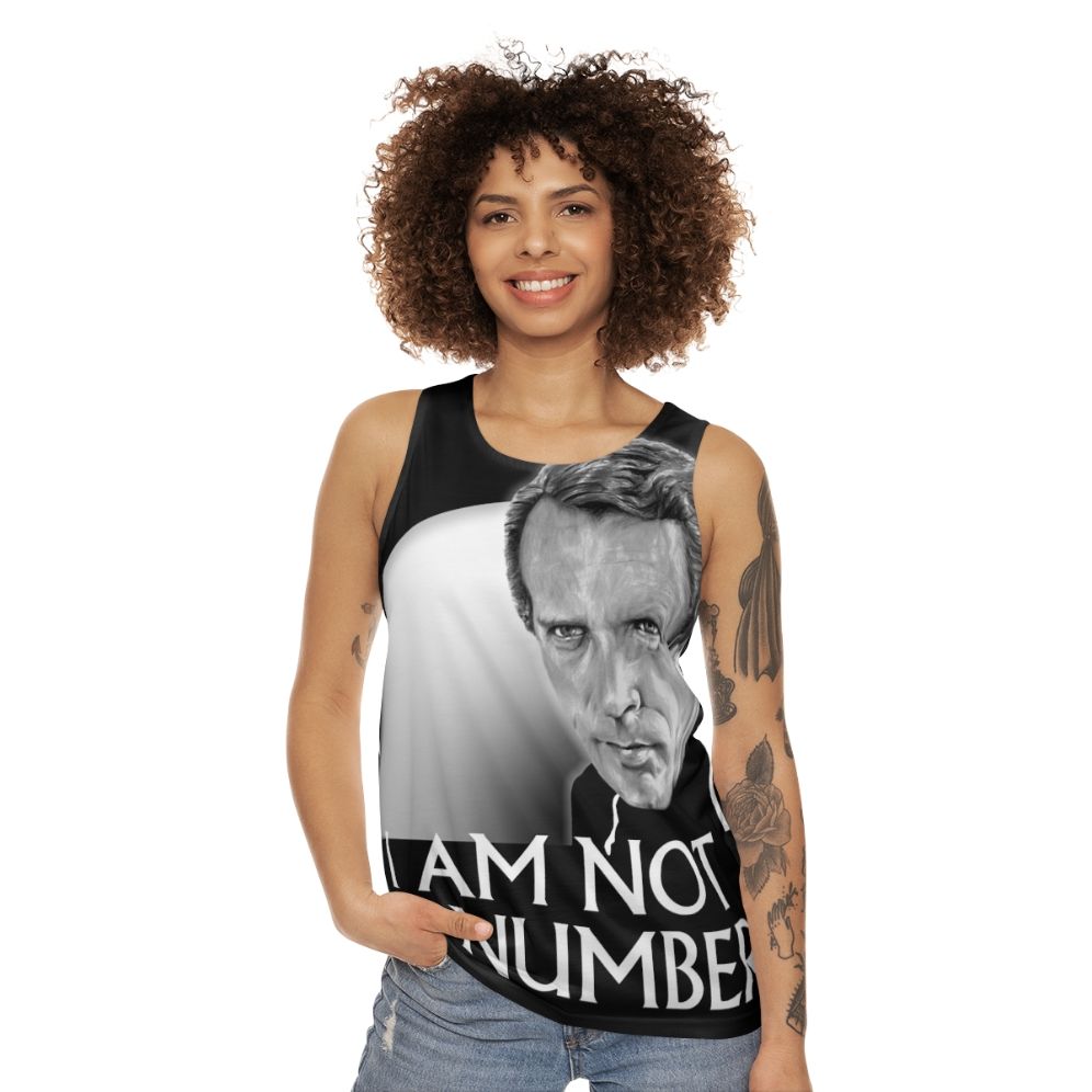 Unisex "I Am Not a Number" Tank Top from The Prisoner TV Show - women