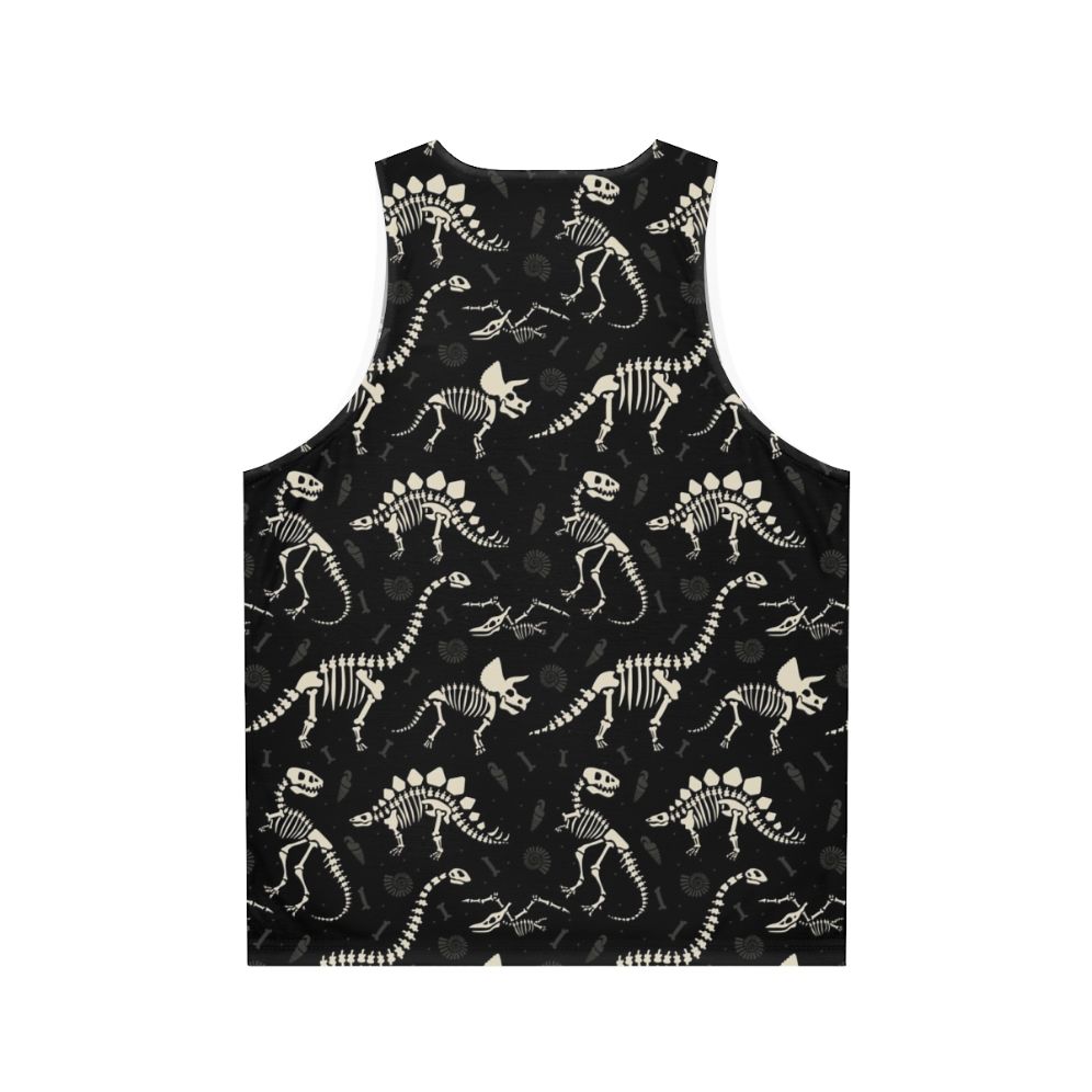 Dinosaur fossils unisex tank top with skeleton pattern in black - Back