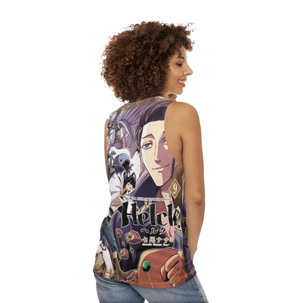 Helck Unisex Tank Top with Cute and Angry Anime Character Design - women back